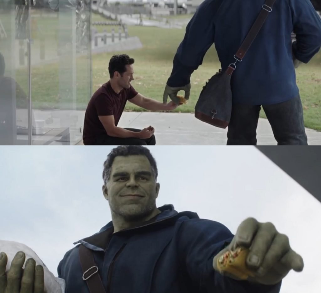 Hulk giving taco to Ant man meme template - Ant man meme template - Avengers Endgame meme template