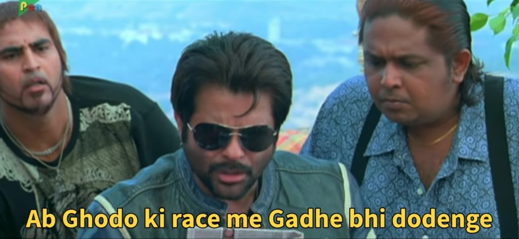 ab ghodo ki race mai gadhe bhi dodenge majnu bhai welcome movie meme template