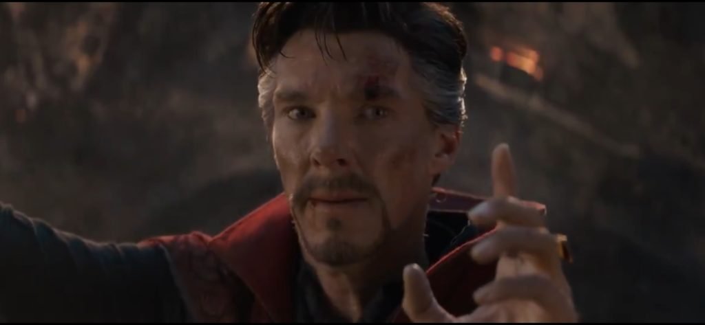 Dr Strange's signal to Iron man scene meme template - Dr strange showing finger - this is the only way meme template - Avengers Endgame meme templates