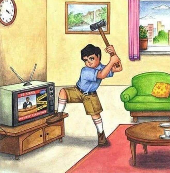 Boy Going To Destroy Tv With Axe