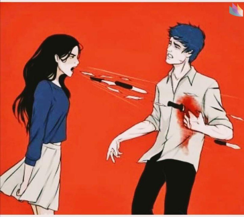 Knife Coming Out Of Girls Mouth And Hitting Boys Heart