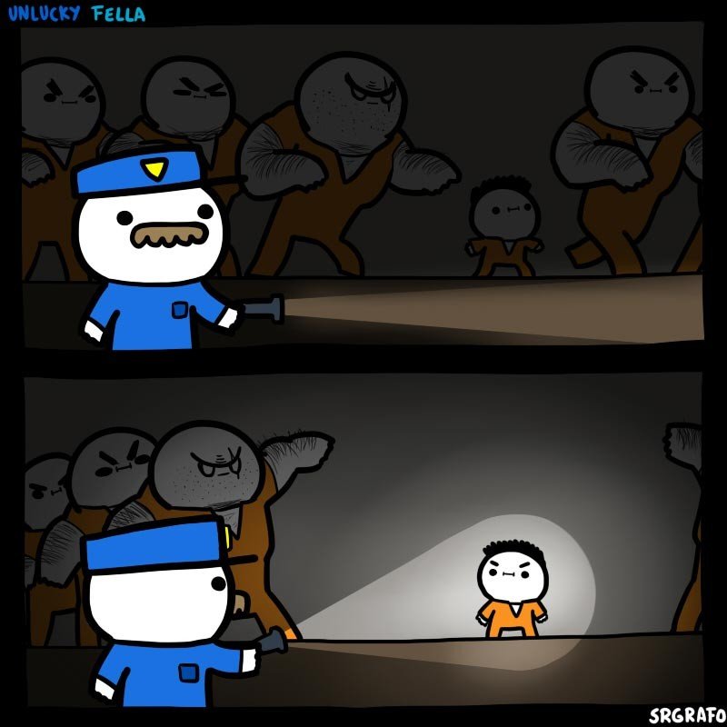 Prisoner get caught using Torch cartoon-Small criminal get caught in darkness from jailer's torch-cartoon meme templates