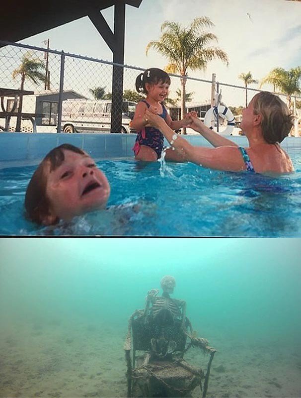 Parents and Kids in swimming pool meme template-younger kid,middle kid and older kid-latest meme template