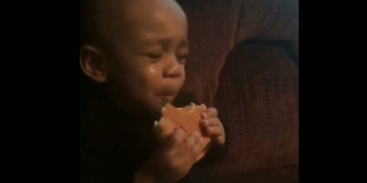 Little Kid Crying And Eating Burger